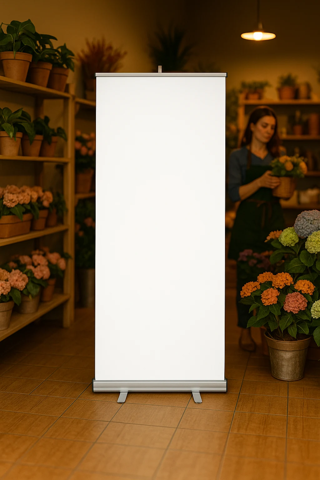 הדמיית רולאפ 85×200 בחנות פרחים